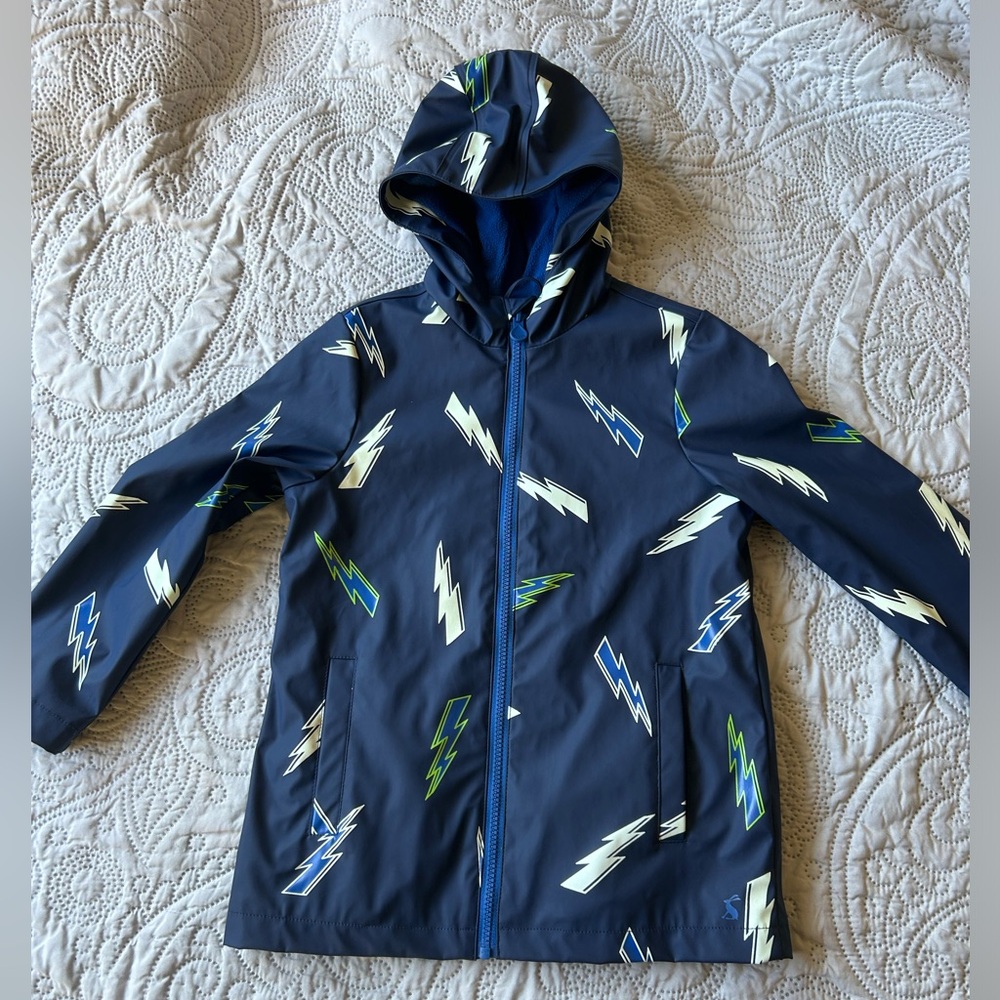 Joules Blue and Green Raincoat with Energetic Design